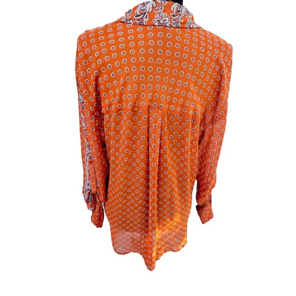 Free People Women's Orange Paisley Long Sleeve Blouse Size Small - Picture 4 of 16